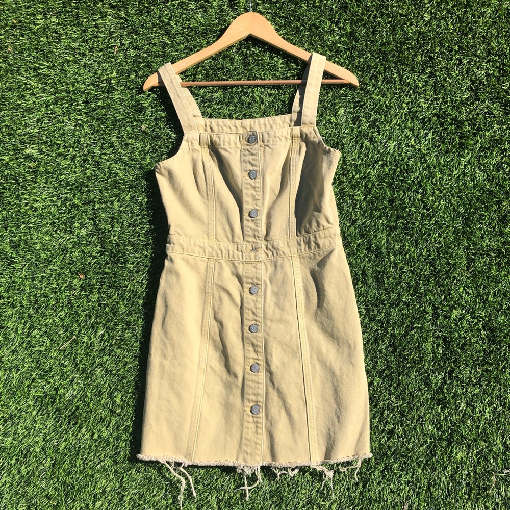 Boyish Khaki Button-Front Mini Dress
